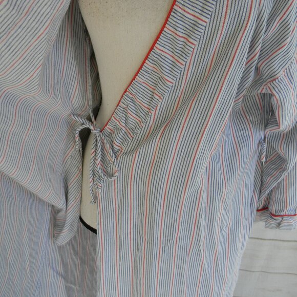 VINTAGE CHRISTIAN DIOR 100% COTTON PINSTRIPE MADE IN USA LONG ROBE SZ M BLUE/WHI - Picture 3 of 9